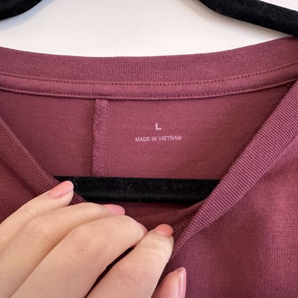 Muji Lightweight 3/4 Sleeve Loose-Fit Sweatshirt Tunic with Side Slits Dark Red - Picture 6 of 6